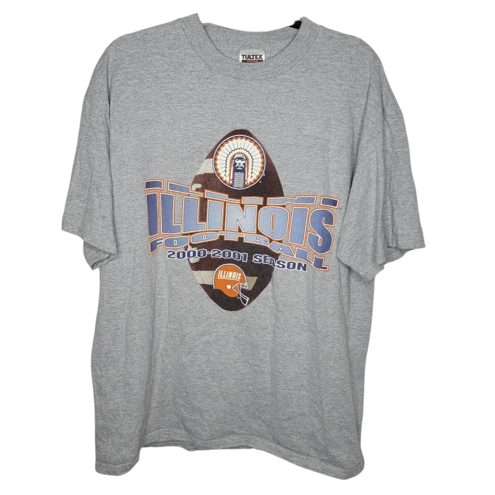 Vintage Y2K Illinois Football Fighting Illini Double Sided Graphic T-Shirt Sz XL